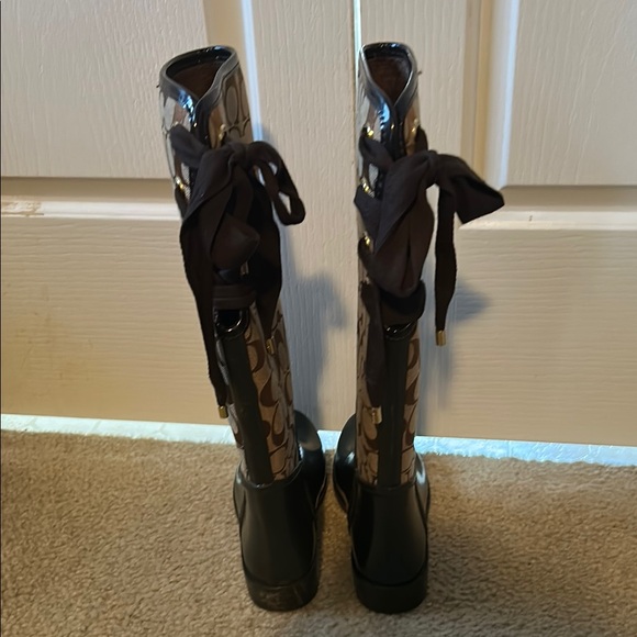 Coach Monogram Rain Boots - Black and Tan - Picture 3 of 17